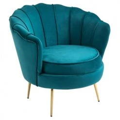 Fauteuils, poufs et repose-pieds Soldes 41 Homcom Fauteuils Fauteuil Design Coquillage Pieds Dorés Effilés Velours Bleu Canard