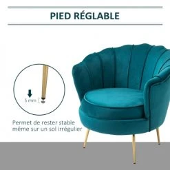 Homcom Fauteuils Fauteuil Design Coquillage Pieds Dorés Effilés Velours Bleu Canard 10 Homcom Fauteuils Fauteuil Design Coquillage Pieds Dorés Effilés Velours Bleu Canard -Fauteuils, poufs et repose-pieds Soldes fauteuil design coquillage pieds dores effiles velours bleu canard 4