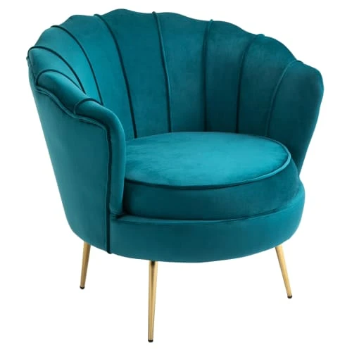 Homcom Fauteuils Fauteuil Design Coquillage Pieds Dorés Effilés Velours Bleu Canard 1 Homcom Fauteuils Fauteuil Design Coquillage Pieds Dorés Effilés Velours Bleu Canard