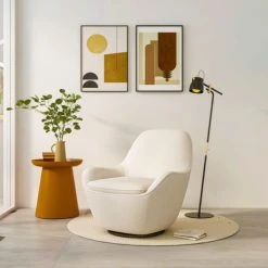 Drawer Fauteuils Fauteuil Design En Tissu Bouclette Beige -Fauteuils, poufs et repose-pieds Soldes fauteuil design en tissu bouclette beige 5