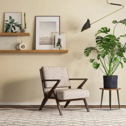 Drawer Fauteuils Fauteuil Design En Tissu Et Bois Foncé Taupe -Fauteuils, poufs et repose-pieds Soldes fauteuil design en tissu et bois fonce taupe 5