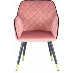 ReCollection Fauteuils Fauteuil Design Rembourrée Velours Rose Pieds Noir Et Doré -Fauteuils, poufs et repose-pieds Soldes fauteuil design rembourree velours rose pieds noir et dore 2