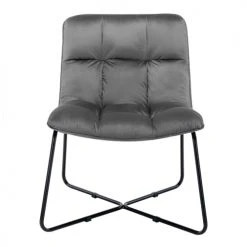 Moloo Fauteuils Fauteuil Design Velours Gris Pieds Métal Noir -Fauteuils, poufs et repose-pieds Soldes fauteuil design velours gris pieds metal noir 4