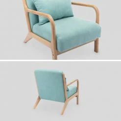 Alice's Garden Fauteuils Fauteuil En Bois Avec Tissu Vert D'eau 65x 80x79cm -Fauteuils, poufs et repose-pieds Soldes fauteuil en bois avec tissu vert d eau 65x 80x79cm 4