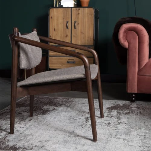 Dutchbone Fauteuils Fauteuil En Bois Et Tissu Beige 2 Dutchbone Fauteuils Fauteuil En Bois Et Tissu Beige – Image 2