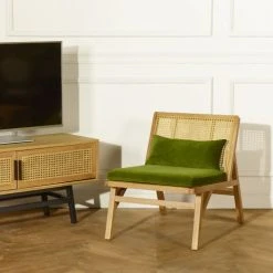 Robin Des Bois Fauteuils Fauteuil En Cannage Chêne Clair Et Velours Vert Vintage -Fauteuils, poufs et repose-pieds Soldes fauteuil en cannage chene clair et velours vert vintage 2