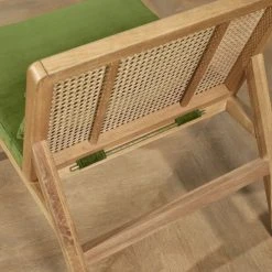 Robin Des Bois Fauteuils Fauteuil En Cannage Chêne Clair Et Velours Vert Vintage -Fauteuils, poufs et repose-pieds Soldes fauteuil en cannage chene clair et velours vert vintage 5