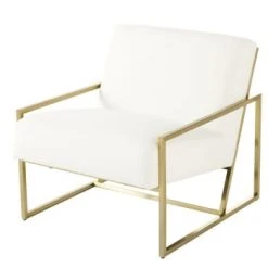 Maisons Du Monde Fauteuils Fauteuil En Velours Jaune Pieds En Acier Doré -Fauteuils, poufs et repose-pieds Soldes fauteuil en coton blanc et pieds en metal dore citizen 1000 4 12 199108 1 1
