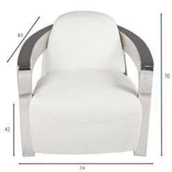 Now’s Home Fauteuils Fauteuil En Cuir Blanc Structure En Acier Inoxydable -Fauteuils, poufs et repose-pieds Soldes fauteuil en cuir blanc structure en acier inoxydable 2