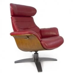 My New Design Fauteuils Fauteuil En Cuir Et Bois Chêne Naturel - Cuir Rouge