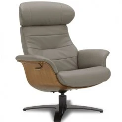 My New Design Fauteuils Fauteuil En Cuir Et Bois Chêne Naturel - Cuir Taupe