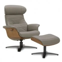 My New Design Fauteuils Fauteuil En Cuir Et Bois Chêne Naturel - Cuir Taupe -Fauteuils, poufs et repose-pieds Soldes fauteuil en cuir et bois chene naturel cuir taupe 4