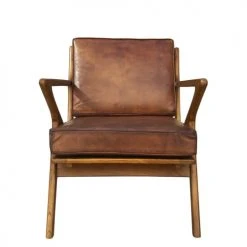 MOYCOR Fauteuils Fauteuil En Cuir Et Bois Marron -Fauteuils, poufs et repose-pieds Soldes fauteuil en cuir et bois marron 3