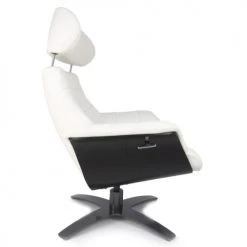 My New Design Fauteuils Fauteuil En Cuir Et Bois Noir - Cuir Blanc -Fauteuils, poufs et repose-pieds Soldes fauteuil en cuir et bois noir cuir blanc 2