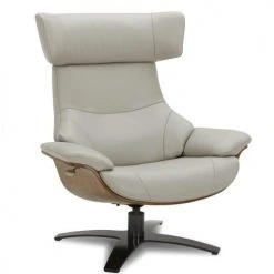 My New Design Fauteuils Fauteuil En Cuir Et Chêne Naturel - Cuir Gris