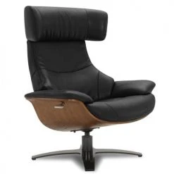 My New Design Fauteuils Fauteuil En Cuir Et Chêne Naturel - Cuir Noir