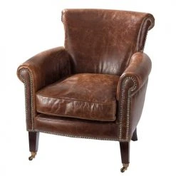Fauteuils, poufs et repose-pieds Soldes 10 Maisons Du Monde Fauteuils Fauteuil En Cuir Marron Effet Vieilli