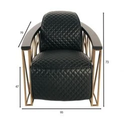 Now’s Home Fauteuils Fauteuil En Cuir Matelassé Noir Structure En Inox Cuivré -Fauteuils, poufs et repose-pieds Soldes fauteuil en cuir matelasse noir structure en inox cuivre 5