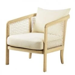 Maisons Du Monde Fauteuils Fauteuil En FrĂȘne Avec Coussins En Coton Beige