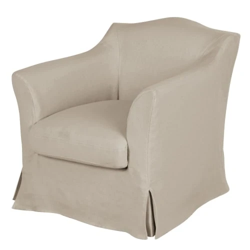 Maisons Du Monde Fauteuils Fauteuil En Lin Froissé Beige 2 Maisons Du Monde Fauteuils Fauteuil En Lin Froissé Beige – Image 2