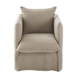 Maisons Du Monde Fauteuils Fauteuil En Lin Froissé Ocre -Fauteuils, poufs et repose-pieds Soldes fauteuil en lin froisse coloris beige ficelle louvain 1000 10 27 201460 1 2
