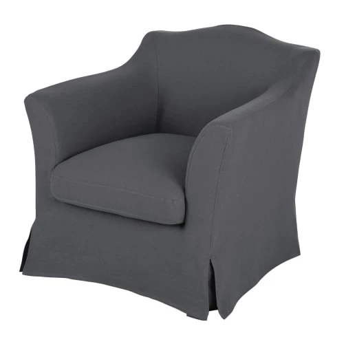 Maisons Du Monde Fauteuils Fauteuil En Lin Froissé Gris Anthracite 2 Maisons Du Monde Fauteuils Fauteuil En Lin Froissé Gris Anthracite – Image 2