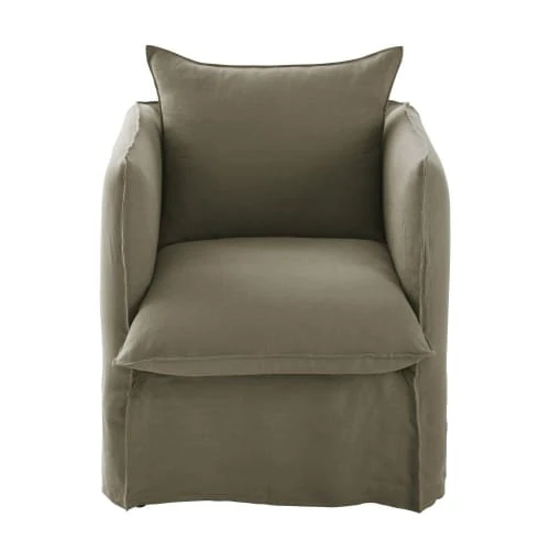 Maisons Du Monde Fauteuils Fauteuil En Lin Froissé Vert Kaki 1 Maisons Du Monde Fauteuils Fauteuil En Lin Froissé Vert Kaki