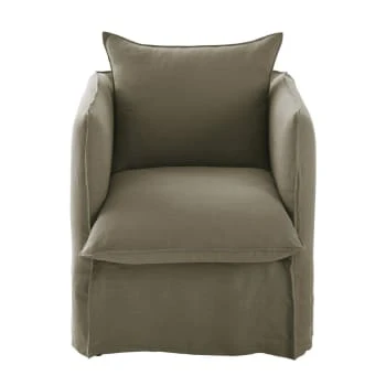 Maisons Du Monde Fauteuils Fauteuil En Lin Froissé Vert Kaki 6 Maisons Du Monde Fauteuils Fauteuil En Lin Froissé Vert Kaki – Image 6