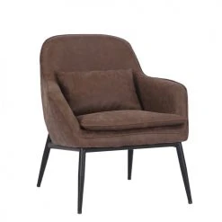 MOYCOR Fauteuils Fauteuil En Métal Noir Et Similicuir Marron