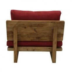 Grenier Alpin Fauteuils Fauteuil En Pin Recyclé Et Tissu Rouge -Fauteuils, poufs et repose-pieds Soldes fauteuil en pin recycle et tissu rouge 2