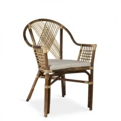 MOYCOR Fauteuils Fauteuil En Rotin Marron Et Polyester Beige