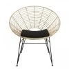 MACABANE Fauteuils Fauteuil En Rotin Naturel Coussin Noir Pieds Métal