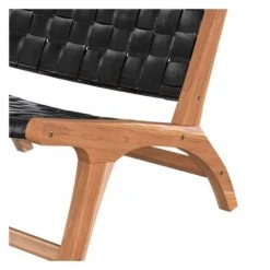 Rendez Vous Déco Fauteuils Fauteuil En Teck Et Cuir Tréssé Noir -Fauteuils, poufs et repose-pieds Soldes fauteuil en teck et cuir tresse noir 3