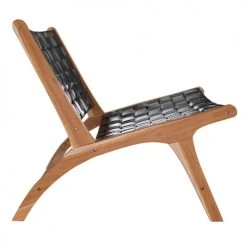 Rendez Vous Déco Fauteuils Fauteuil En Teck Et Cuir Tréssé Noir -Fauteuils, poufs et repose-pieds Soldes fauteuil en teck et cuir tresse noir 5