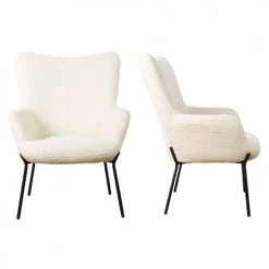 Happy Garden Fauteuils Fauteuil En Tissu Bouclette Beige Avec Repose-pieds -Fauteuils, poufs et repose-pieds Soldes fauteuil en tissu bouclette beige avec repose pieds 3