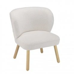 Fauteuils, poufs et repose-pieds Soldes 8 MACABANE Fauteuils Fauteuil En Tissu Bouclette Blanc Pieds En Bois