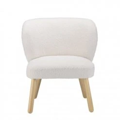 MACABANE Fauteuils Fauteuil En Tissu Bouclette Blanc Pieds En Bois -Fauteuils, poufs et repose-pieds Soldes fauteuil en tissu bouclette blanc pieds en bois 3