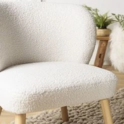 MACABANE Fauteuils Fauteuil En Tissu Bouclette Blanc Pieds En Bois -Fauteuils, poufs et repose-pieds Soldes fauteuil en tissu bouclette blanc pieds en bois 4