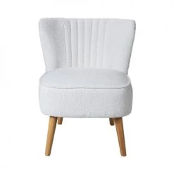 Drawer Fauteuils Fauteuil En Tissu Bouclette Pieds Bois Ecru -Fauteuils, poufs et repose-pieds Soldes fauteuil en tissu bouclette pieds bois ecru 2
