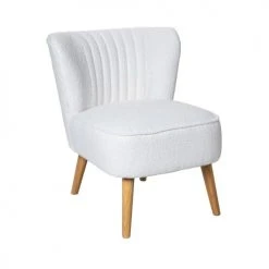 Drawer Fauteuils Fauteuil En Tissu Bouclette Pieds Bois Ecru