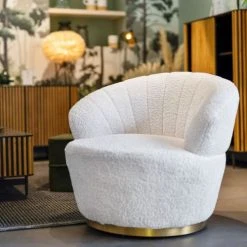 Zago Fauteuils Fauteuil En Tissu Effet Mohair Couleur Crème Pivotant -Fauteuils, poufs et repose-pieds Soldes fauteuil en tissu effet mohair couleur creme pivotant 2