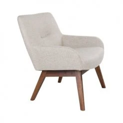 House Nordic Fauteuils Fauteuil En Tissu Et Pieds En Bois Naturel Ecru -Fauteuils, poufs et repose-pieds Soldes fauteuil en tissu et pieds en bois naturel ecru 3