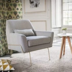 PIB Fauteuils Fauteuil En Tissu Gris Et Bleu -Fauteuils, poufs et repose-pieds Soldes fauteuil en tissu gris et bleu 2