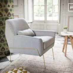 PIB Fauteuils Fauteuil En Tissu Gris Et Bleu -Fauteuils, poufs et repose-pieds Soldes fauteuil en tissu gris et bleu 3