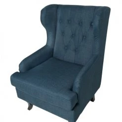 Beliani Fauteuils Fauteuil En Tissu Tapissé Bleu Foncé -Fauteuils, poufs et repose-pieds Soldes fauteuil en tissu tapisse bleu fonce 4
