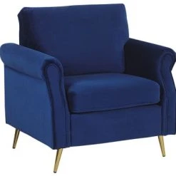 Beliani Fauteuils Fauteuil En Velours Bleu Cobalt