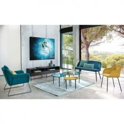 Maisons Du Monde Fauteuils Fauteuil En Velours Bleu Pétrole -Fauteuils, poufs et repose-pieds Soldes fauteuil en velours bleu petrole 1000 12 5 174993 6