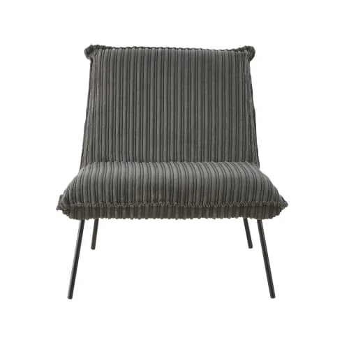Maisons Du Monde Fauteuils Fauteuil En Velours Côtelé Gris 2 Maisons Du Monde Fauteuils Fauteuil En Velours Côtelé Gris – Image 2