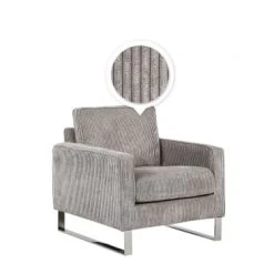 Beliani Fauteuils Fauteuil En Velours Côtelé Gris -Fauteuils, poufs et repose-pieds Soldes fauteuil en velours cotele gris 3