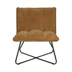 Pomax Fauteuils Fauteuil En Velours Côtelé Pieds Métal Camel -Fauteuils, poufs et repose-pieds Soldes fauteuil en velours cotele pieds metal camel 2